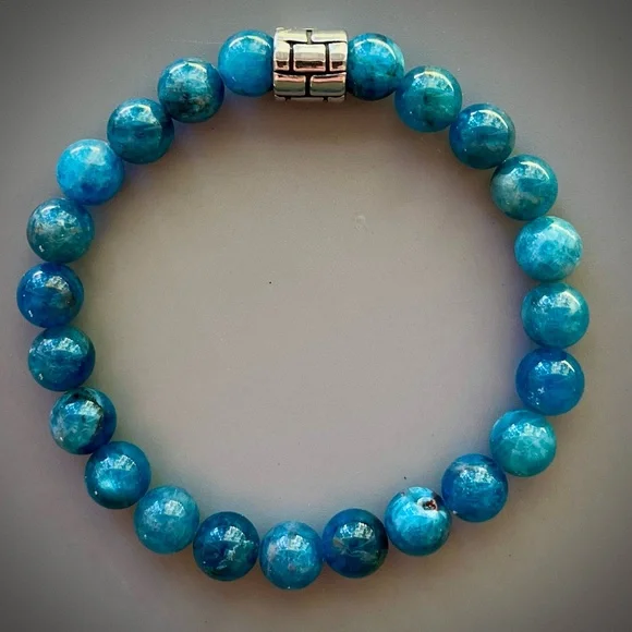 Bright Blue Apitite Handcrafted Bead Bracelet - Picture 3 of 6